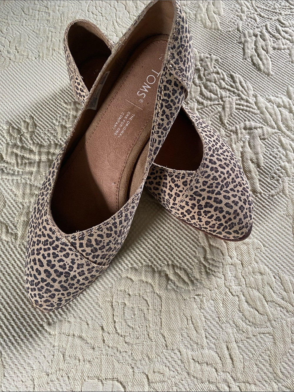 Toms Leopard Print Pointed Flats in Tan and Black